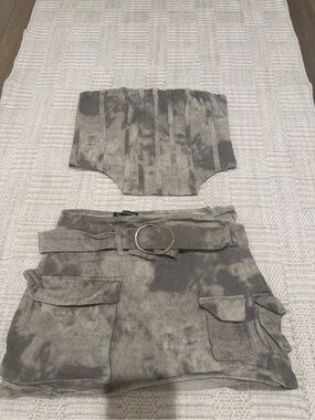 PrettyLittleThing Taupe Tie-Dye Corset Top & Cargo Skirt Set